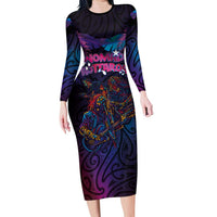 Aotearoa Arts Festival 2025 Family Matching Long Sleeve Bodycon Dress and Hawaiian Shirt Maori Performing Art and Music - Rhythmic Vibes LT03 Mom's Dress Black - Polynesian Pride