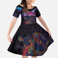 Aotearoa Arts Festival 2025 Family Matching Short Sleeve Bodycon Dress and Hawaiian Shirt Maori Performing Art and Music - Rhythmic Vibes LT03 Daughter's Dress Black - Polynesian Pride