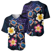 Hawaiian Turtles and Plumeria Baseball Jersey Polynesian Art Tribal Tattoo Dark Aqua Color LT03 - Polynesian Pride