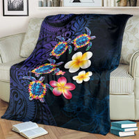 Hawaiian Turtles and Plumeria Blanket Polynesian Art Tribal Tattoo Dark Aqua Color LT03 - Polynesian Pride