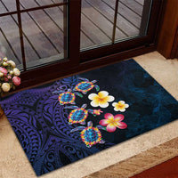 Hawaiian Turtles and Plumeria Rubber Doormat Polynesian Art Tribal Tattoo Dark Aqua Color LT03 - Polynesian Pride