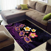 Hawaiian Turtles and Plumeria Area Rug Polynesian Art Tribal Tattoo Deep Violet Color