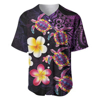 Hawaiian Turtles and Plumeria Baseball Jersey Polynesian Art Tribal Tattoo Deep Violet Color LT03 Purple - Polynesian Pride