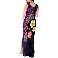 Hawaiian Turtles and Plumeria Tank Maxi Dress Polynesian Art Tribal Tattoo Deep Violet Color
