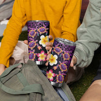 Hawaiian Turtles and Plumeria Tumbler Cup Polynesian Art Tribal Tattoo Deep Violet Color