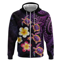 Hawaiian Turtles and Plumeria Zip Hoodie Polynesian Art Tribal Tattoo Deep Violet Color LT03 Zip Hoodie Purple - Polynesian Pride