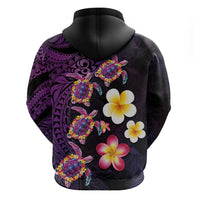 Hawaiian Turtles and Plumeria Zip Hoodie Polynesian Art Tribal Tattoo Deep Violet Color LT03 - Polynesian Pride