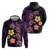 Hawaiian Turtles and Plumeria Zip Hoodie Polynesian Art Tribal Tattoo Deep Violet Color LT03 - Polynesian Pride