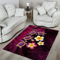 Hawaiian Turtles and Plumeria Area Rug Polynesian Art Tribal Tattoo Cerise