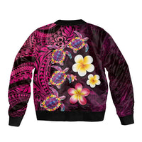 Hawaiian Turtles and Plumeria Bomber Jacket Polynesian Art Tribal Tattoo Cerise