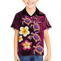 Hawaiian Turtles and Plumeria Kid Hawaiian Shirt Polynesian Art Tribal Tattoo Cerise LT03 Kid Pink - Polynesian Pride