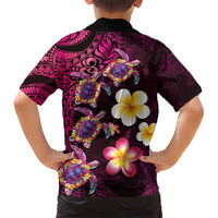 Hawaiian Turtles and Plumeria Kid Hawaiian Shirt Polynesian Art Tribal Tattoo Cerise LT03 - Polynesian Pride