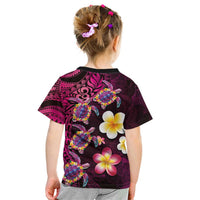 Hawaiian Turtles and Plumeria Kid T Shirt Polynesian Art Tribal Tattoo Cerise LT03 - Polynesian Pride