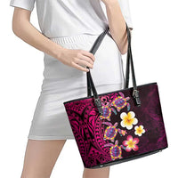 Hawaiian Turtles and Plumeria Leather Tote Bag Polynesian Art Tribal Tattoo Cerise LT03 - Polynesian Pride