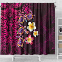 Hawaiian Turtles and Plumeria Shower Curtain Polynesian Art Tribal Tattoo Cerise