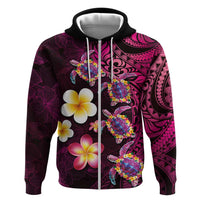 Hawaiian Turtles and Plumeria Zip Hoodie Polynesian Art Tribal Tattoo Cerise LT03 Zip Hoodie Pink - Polynesian Pride