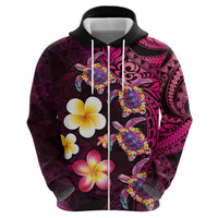Hawaiian Turtles and Plumeria Zip Hoodie Polynesian Art Tribal Tattoo Cerise LT03 - Polynesian Pride