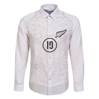 Custom New Zealand Football Family Matching Mermaid Dress and Hawaiian Shirt The Whites-Sporty T90 Style LT03 Dad's Shirt - Long Sleeve White - Polynesian Pride