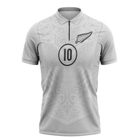 Custom New Zealand Football Zipper Polo Shirt The Whites-Sporty T90 Style LT03 White - Polynesian Pride