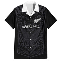 Custom Aotearoa Rugby Family Matching Long Sleeve Bodycon Dress and Hawaiian Shirt The Blacks-Sporty T90 Style LT03 Dad's Shirt - Short Sleeve Black - Polynesian Pride