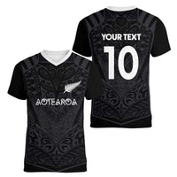 Custom Aotearoa Rugby Women V-Neck T-Shirt The Blacks-Sporty T90 Style LT03 - Polynesian Pride