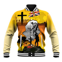 Niue ANZAC Day Baseball Jacket Soldier and Gallipoli Lest We Forget LT03 Unisex Yellow - Polynesian Pride