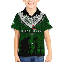 Norfolk Island ANZAC Day Family Matching Off Shoulder Maxi Dress and Hawaiian Shirt Soldier Lest We Forget Camouflage LT03 Son's Shirt Green - Polynesian Pride