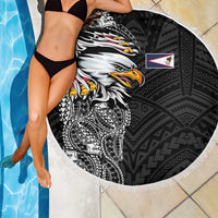 American Samoa Flag Day Beach Blanket Tribal Tattoo with Eagle Black LT03 - Polynesian Pride
