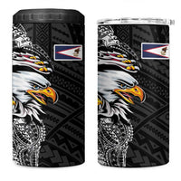 American Samoa Flag Day 4 in 1 Can Cooler Tumbler Tribal Tattoo with Eagle Black
