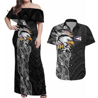 American Samoa Flag Day Couples Matching Off Shoulder Maxi Dress and Hawaiian Shirt Tribal Tattoo with Eagle Black LT03 Black - Polynesian Pride
