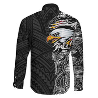 American Samoa Flag Day Family Matching Off Shoulder Short Dress and Hawaiian Shirt Tribal Tattoo with Eagle Black LT03 - Polynesian Pride
