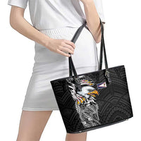 American Samoa Flag Day Leather Tote Bag Tribal Tattoo with Eagle Black