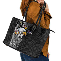 American Samoa Flag Day Leather Tote Bag Tribal Tattoo with Eagle Black