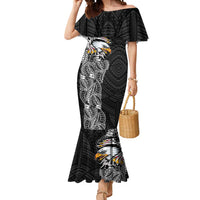 American Samoa Flag Day Mermaid Dress Tribal Tattoo with Eagle Black