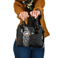 American Samoa Flag Day Shoulder Handbag Tribal Tattoo with Eagle Black