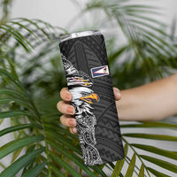 American Samoa Flag Day Skinny Tumbler Tribal Tattoo with Eagle Black