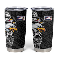American Samoa Flag Day Tumbler Cup Tribal Tattoo with Eagle Black