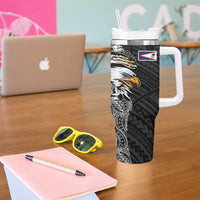 American Samoa Flag Day Tumbler With Handle Tribal Tattoo with Eagle Black