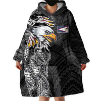 American Samoa Flag Day Wearable Blanket Hoodie Tribal Tattoo with Eagle Black