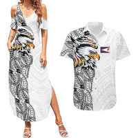 American Samoa Flag Day Couples Matching Summer Maxi Dress and Hawaiian Shirt Tribal Tattoo with Eagle White LT03 White - Polynesian Pride