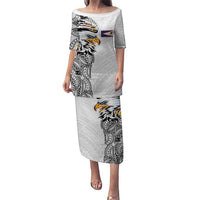 American Samoa Flag Day Family Matching Puletasi and Hawaiian Shirt Tribal Tattoo with Eagle White LT03 Mom's Dress White - Polynesian Pride