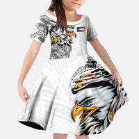 American Samoa Flag Day Family Matching Summer Maxi Dress and Hawaiian Shirt Tribal Tattoo with Eagle White LT03 Daughter's Dress White - Polynesian Pride