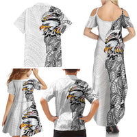 American Samoa Flag Day Family Matching Summer Maxi Dress and Hawaiian Shirt Tribal Tattoo with Eagle White LT03 - Polynesian Pride