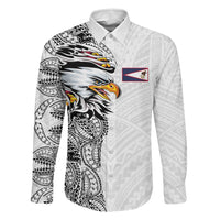 American Samoa Flag Day Family Matching Summer Maxi Dress and Hawaiian Shirt Tribal Tattoo with Eagle White LT03 Dad's Shirt - Long Sleeve White - Polynesian Pride