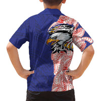 American Samoa Flag Day Family Matching Mermaid Dress and Hawaiian Shirt Tribal Tattoo with Eagle Blue-Red