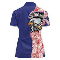 American Samoa Flag Day Women Polo Shirt Tribal Tattoo with Eagle Blue-Red