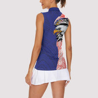 American Samoa Flag Day Women Sleeveless Polo Shirt Tribal Tattoo with Eagle Blue-Red