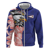 American Samoa Flag Day Zip Hoodie Tribal Tattoo with Eagle Blue-Red LT03 Zip Hoodie Blue - Polynesian Pride