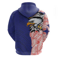 American Samoa Flag Day Zip Hoodie Tribal Tattoo with Eagle Blue-Red LT03 - Polynesian Pride