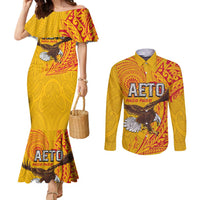 Personalised American Samoa Flag Day Couples Matching Mermaid Dress and Long Sleeve Button Shirt Fautasi Race Pago Pago-Aeto Eagle Wings Tribal Style
